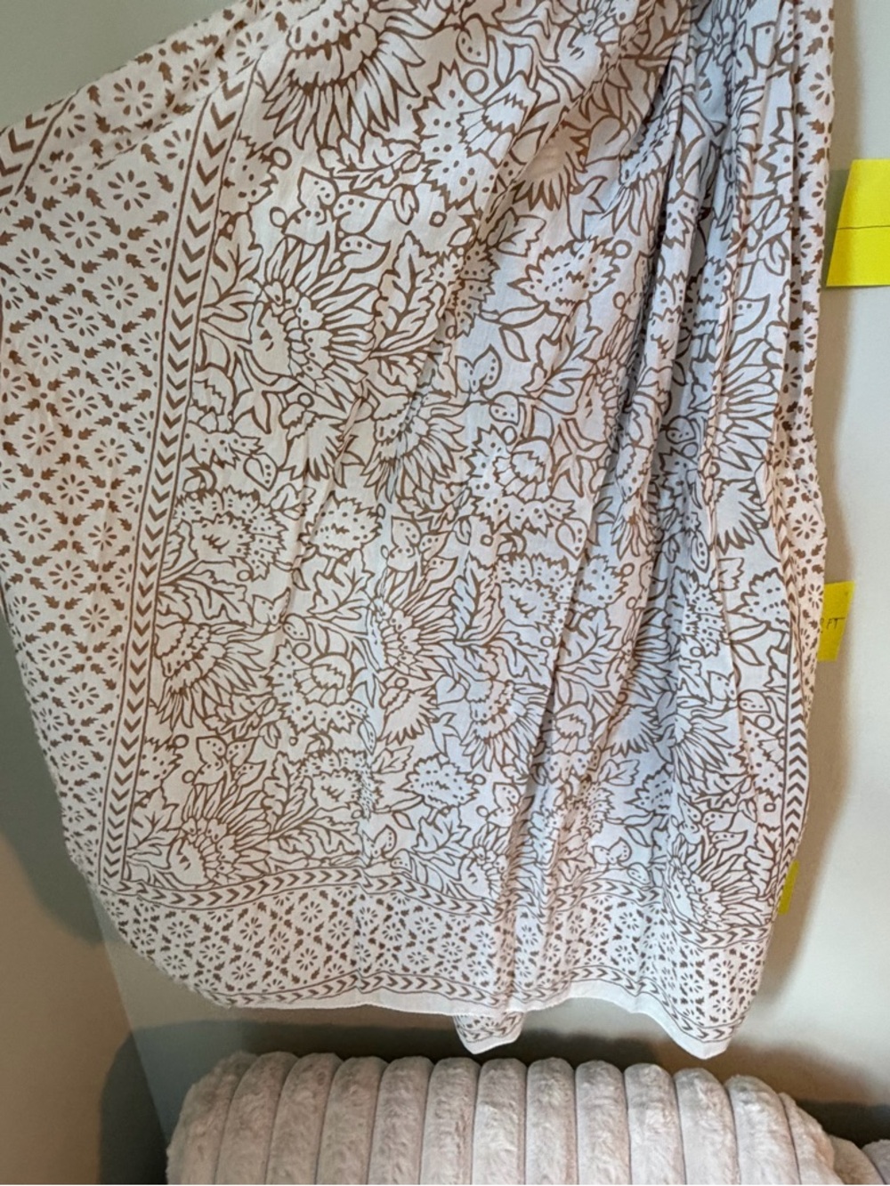 Gretchen Scott Designs Cream Gold Floral Border Oversized Cotton Spring Scarf